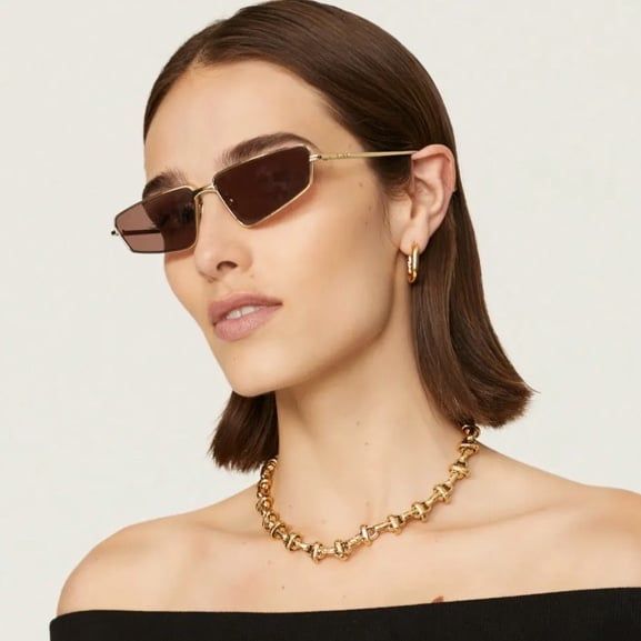 Gucci Sunglasses Gold Cat Eye Frame Dark Brown Lenses From Rtr Rent The Runway